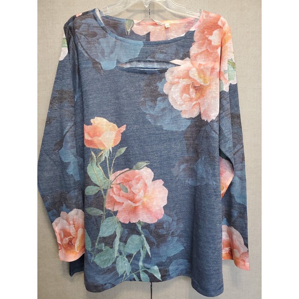Soft Surroundings Evening Primrose Keyhole Cut-Out Long Sleeve Knit Tunic XL